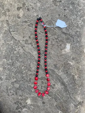 Faceted Red Coral & Onyx with Red Coral disks in center - Made by Carmen Tiger