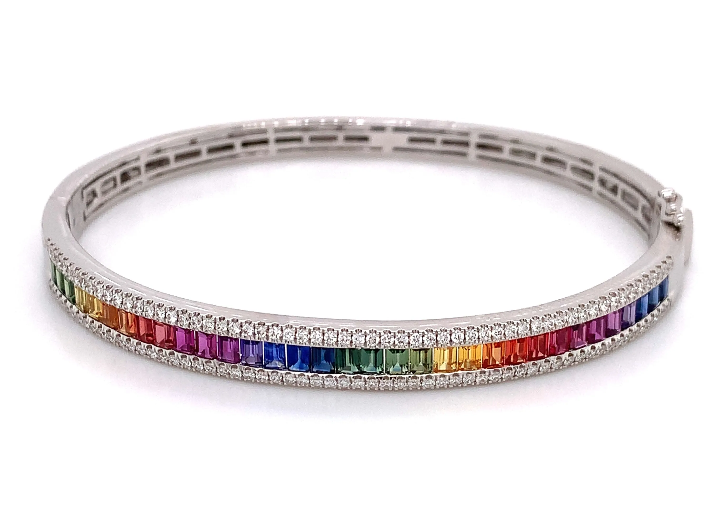 Fancy Color Rainbow Sapphire & Diamond White Gold Bangle Bracelet