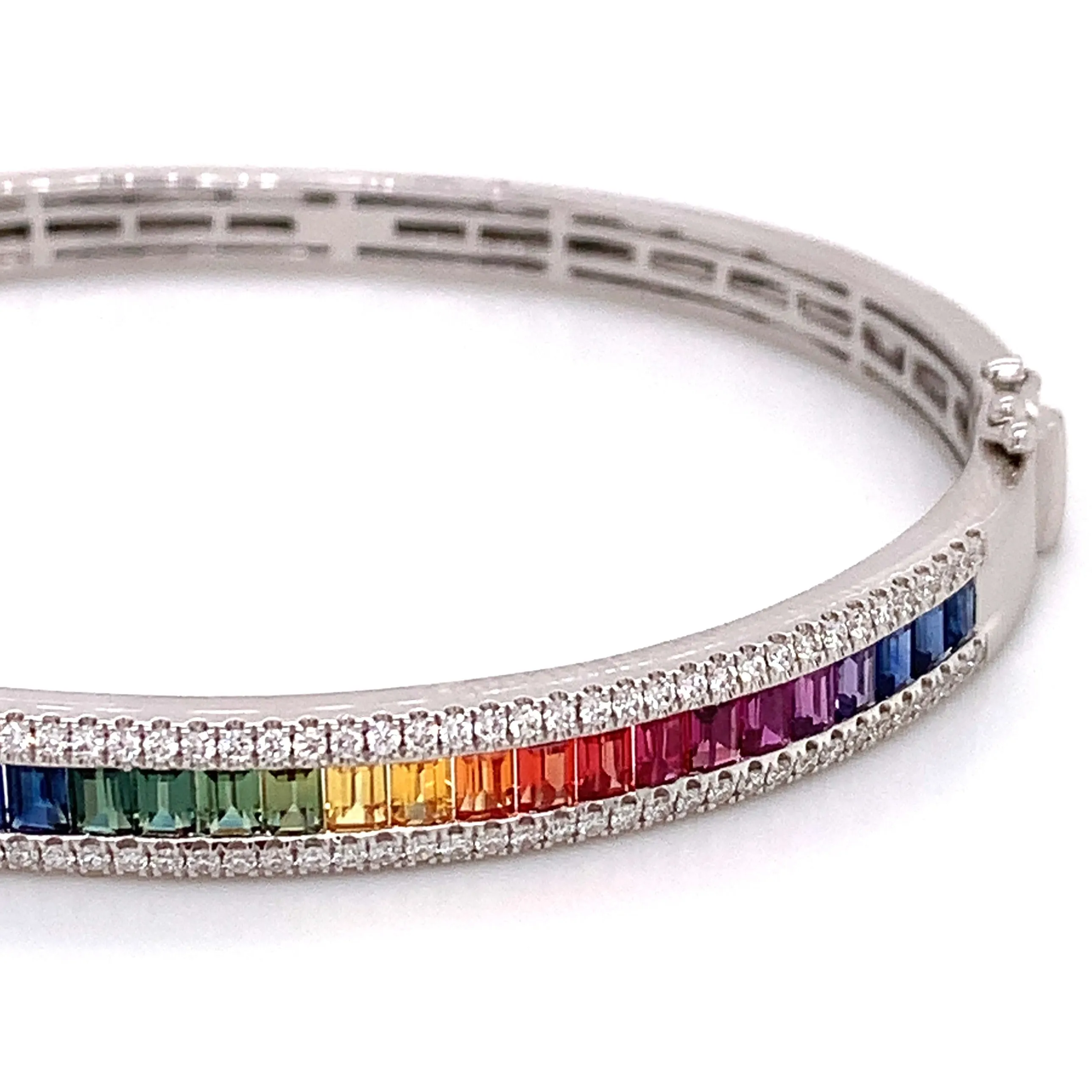 Fancy Color Rainbow Sapphire & Diamond White Gold Bangle Bracelet