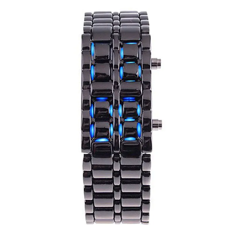 Fashion Black Full Metal Digital Lava Wrist Watch Men Red/Blue LED Display Men's Watches Gifts for Male Boy Sport Creative Clock