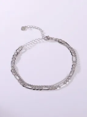 Figaro Layered Bracelet, .925 Sterling Silver Tarnish Free Luxury Bracelet