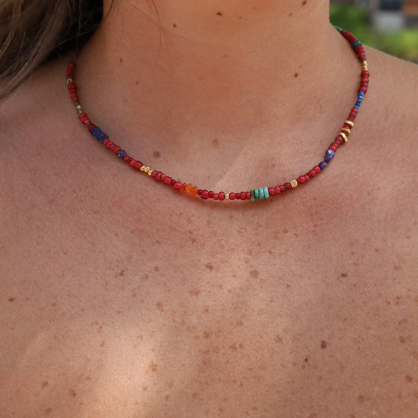 Fireball Red Heart Beads Necklace