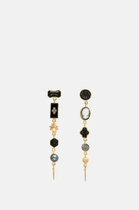 Five Charm with Victorian Drop Black Earrings