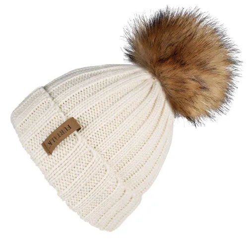 Fleece Lined Soft Pom Pom Fur Casual Warm Knitted Winter Beanie