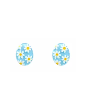 Floral Easter Egg Stud Earrings - Blue