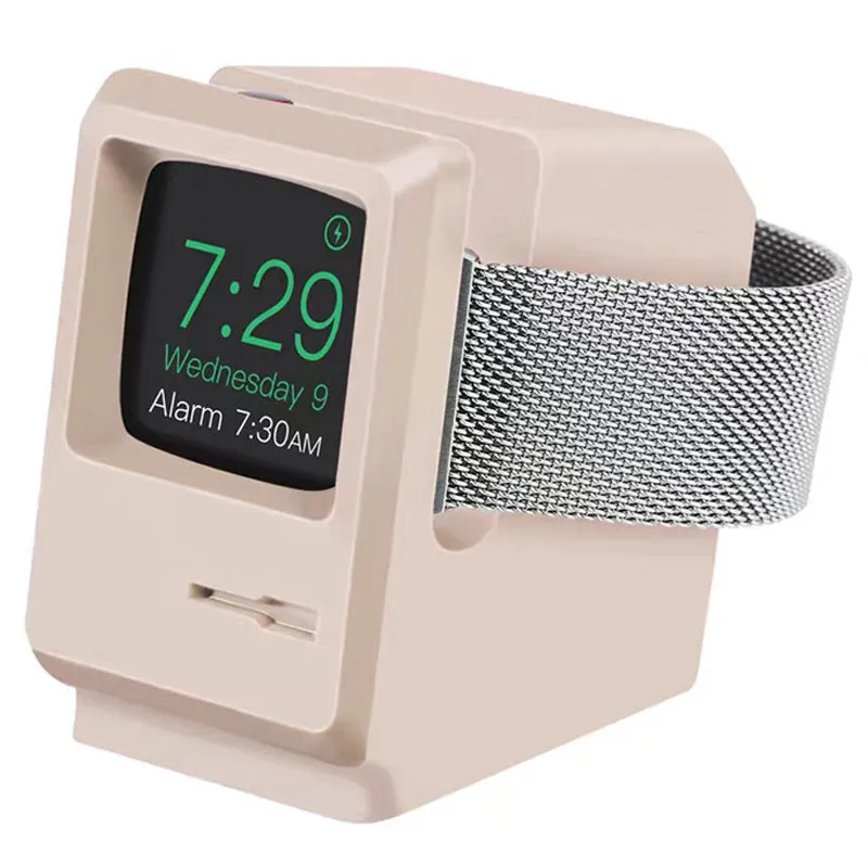 For Apple Watch 7 6 5 4 iWatch 3 2 1 Silicone Stand Charging Dock Holder Retro Computer Nightstand