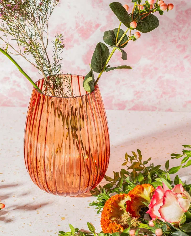 Glass Fluted Amber Vase