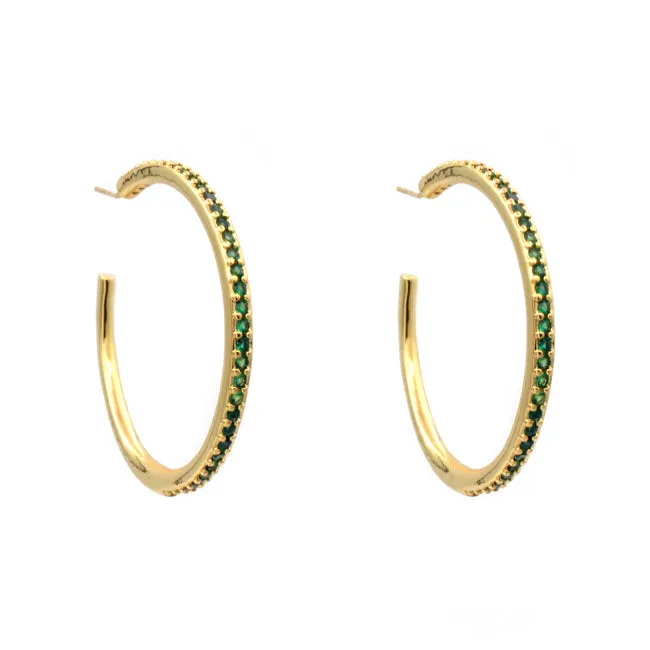 Gold & Emerald Cubic Zirconia Hoop Earrings