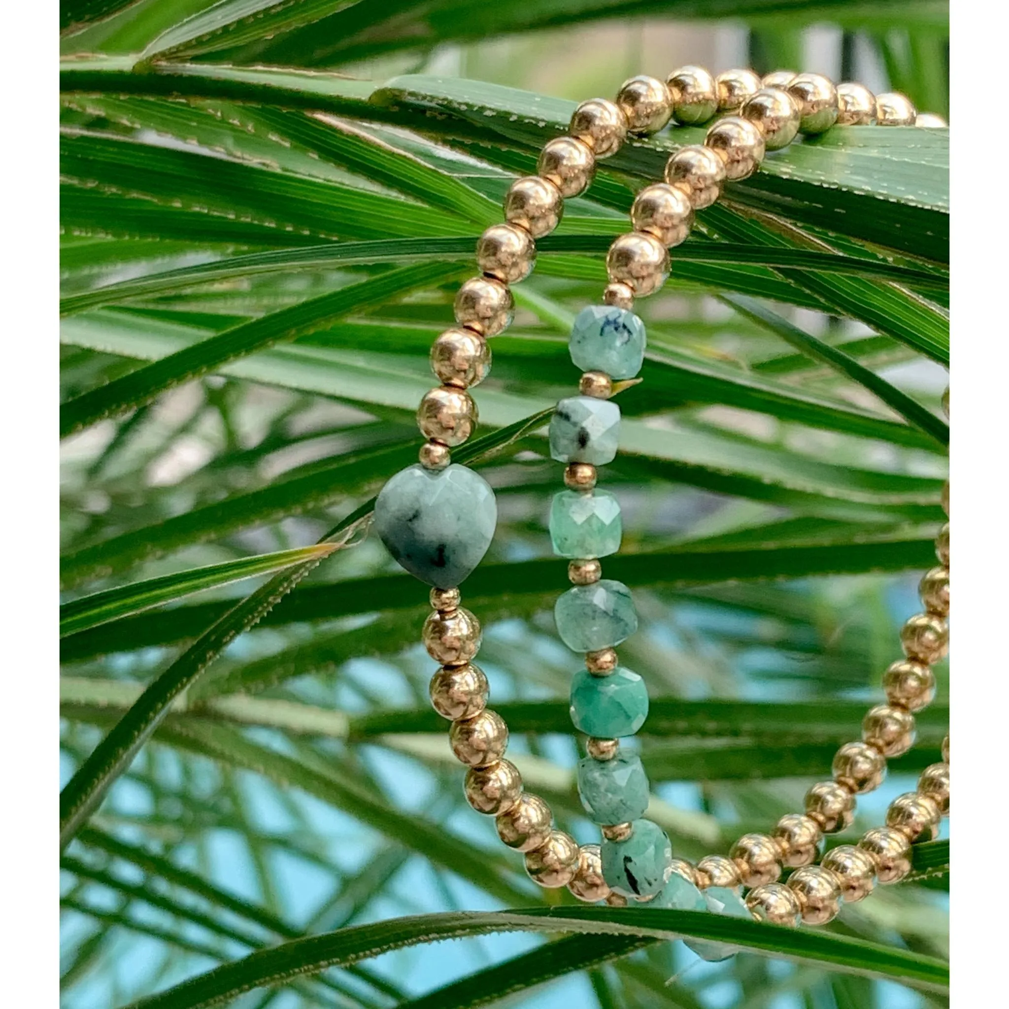 Gold Beaded Bracelet | Emerald