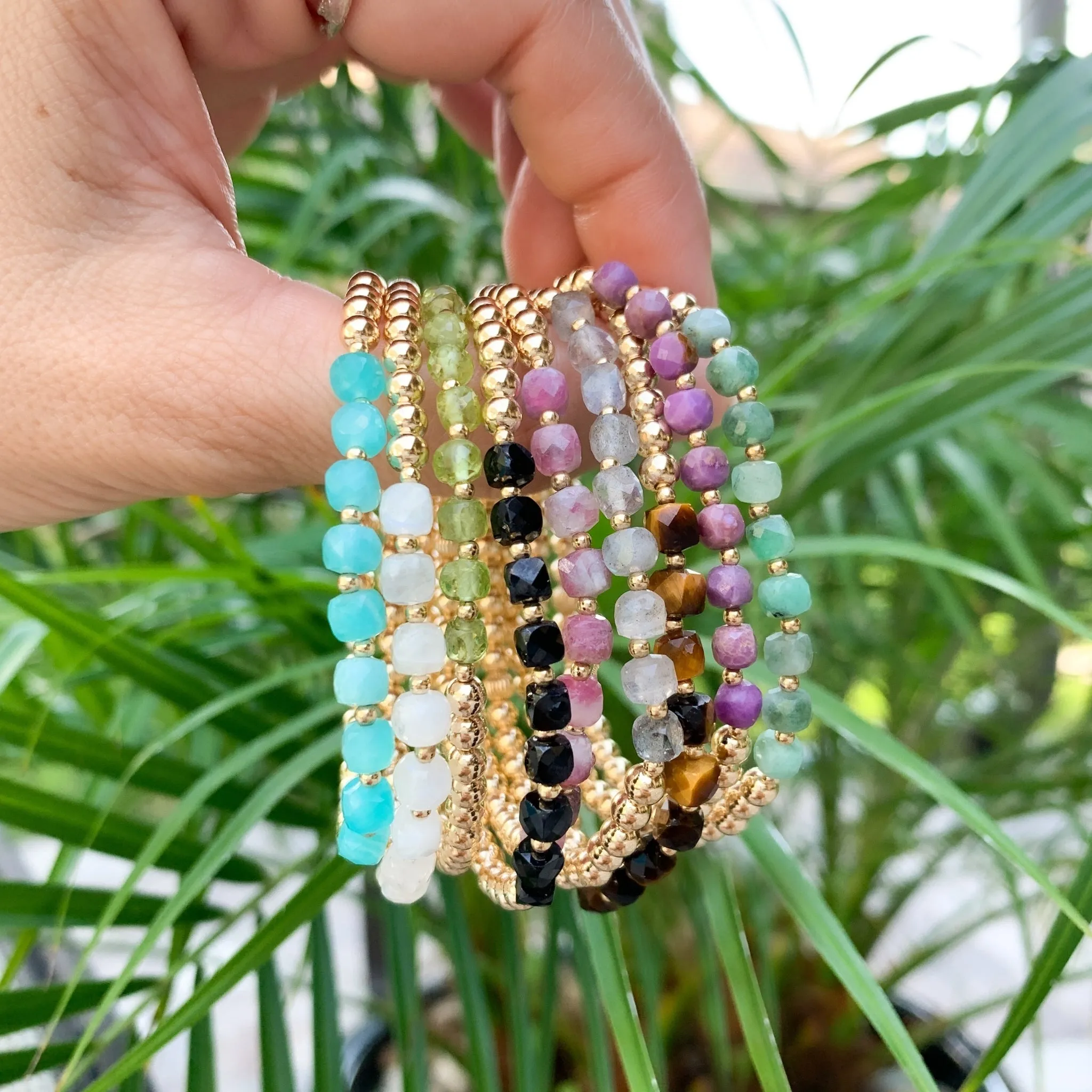 Gold Beaded Bracelet | Emerald