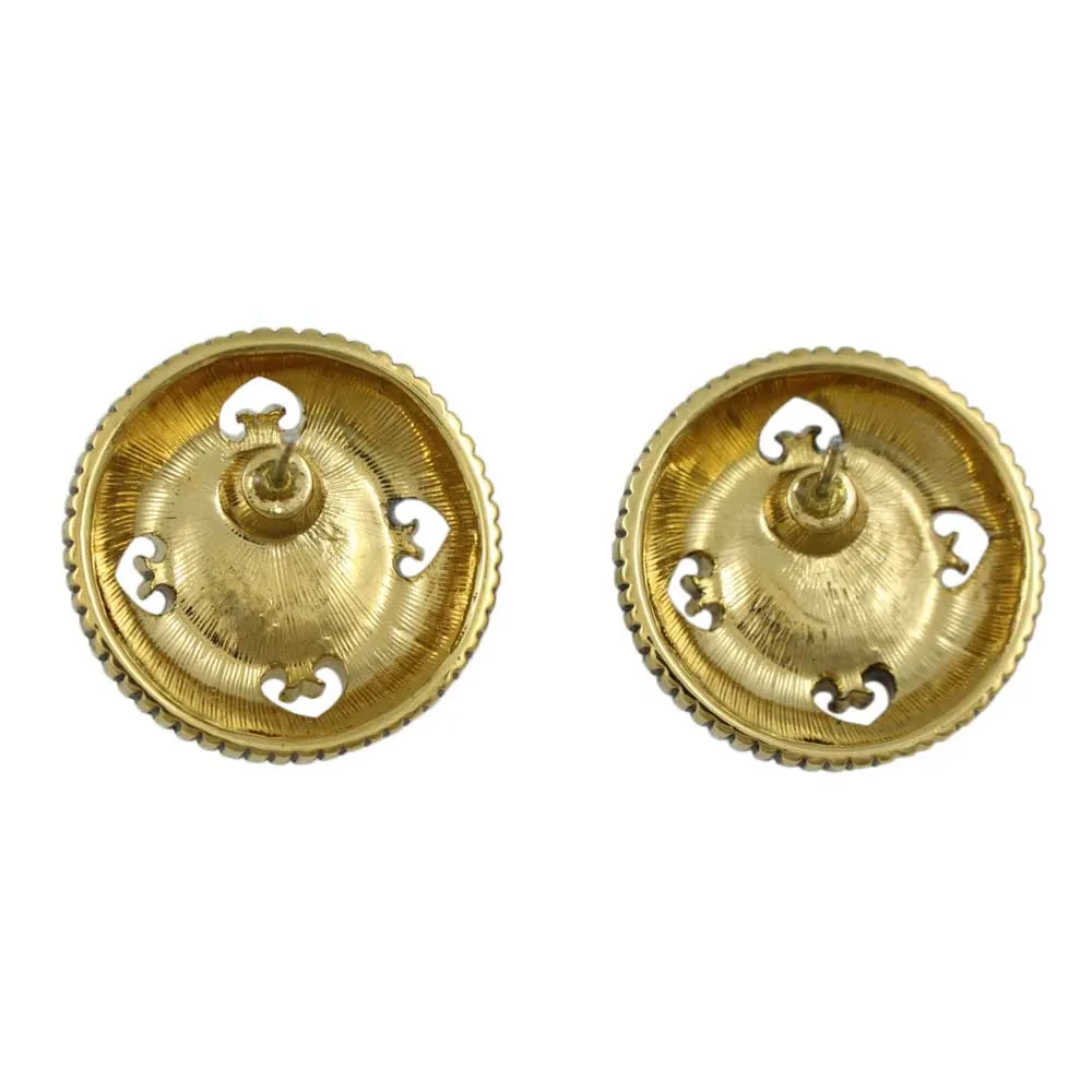 Gold Button with Heart Cutouts and Pearl Pierced Earring - DPE610