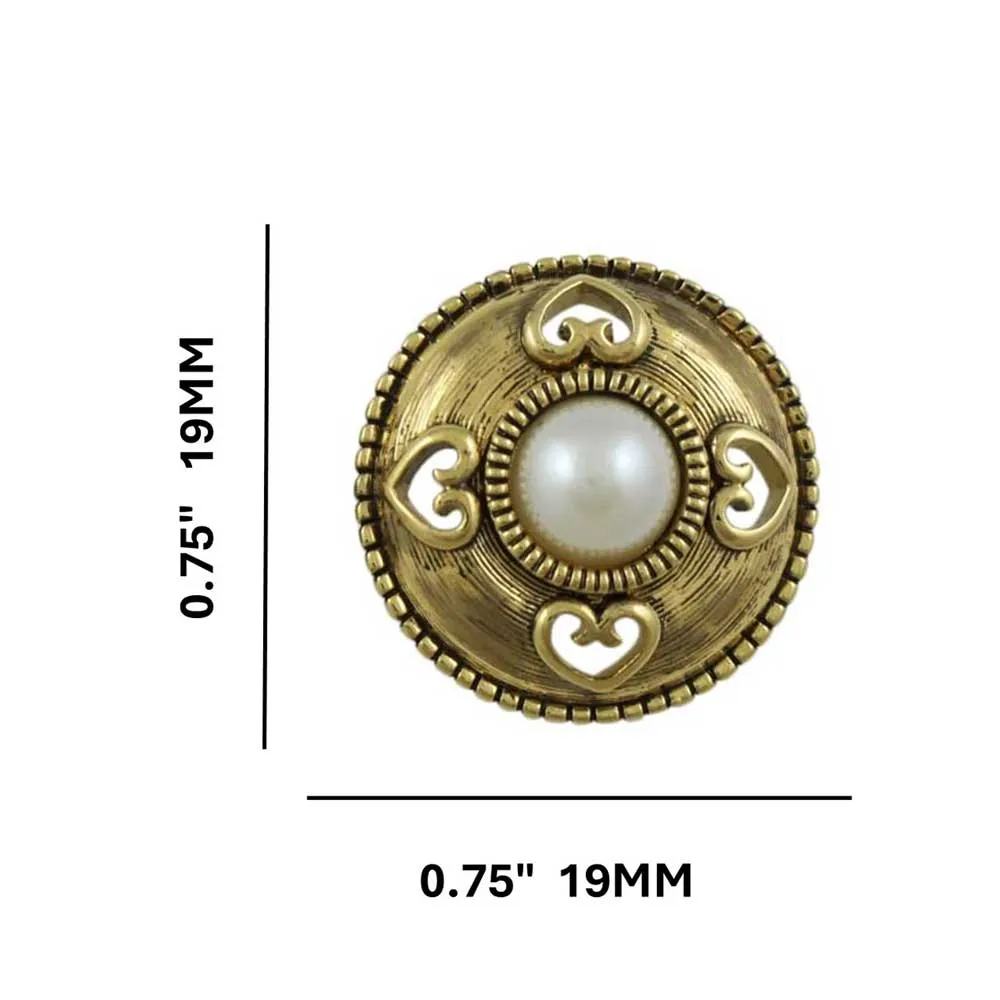 Gold Button with Heart Cutouts and Pearl Pierced Earring - DPE610