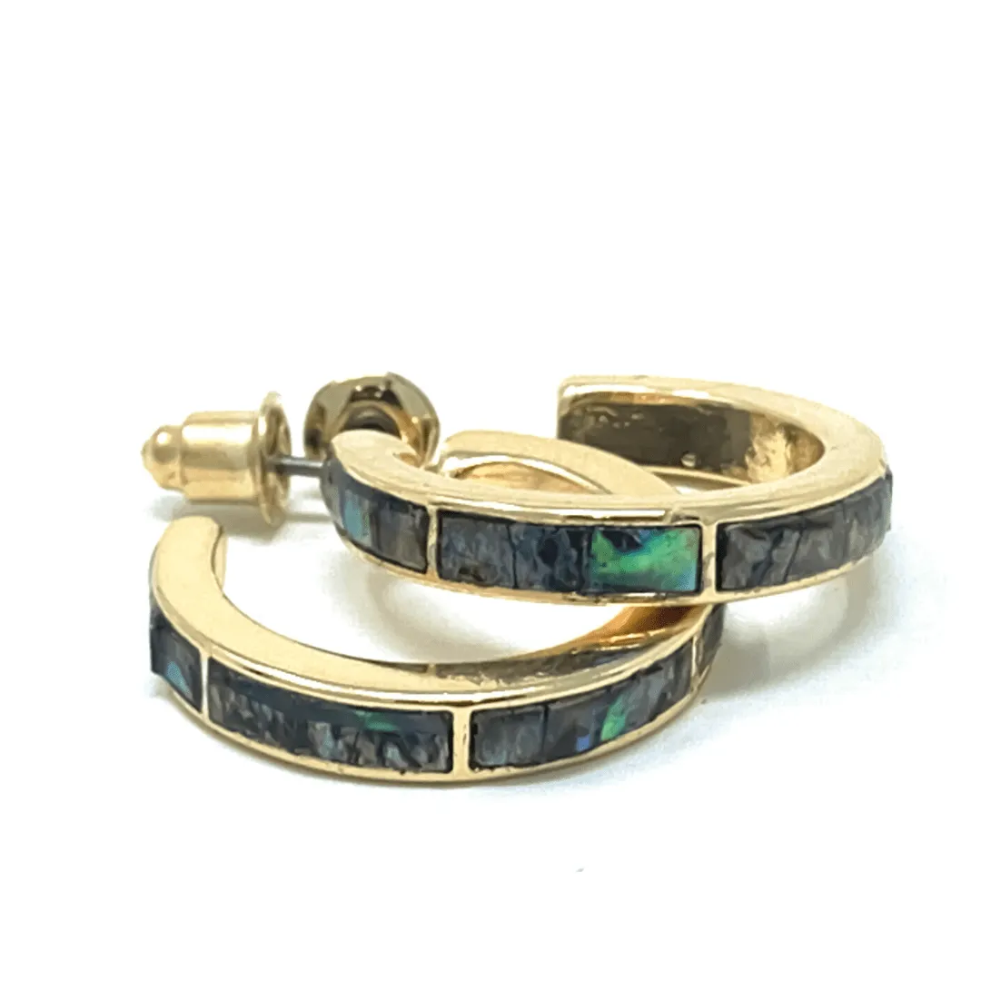 Gold Hoop Earrings With Abalone Shell Inlay