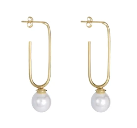 Gold Modern Pearl Drop Earrings