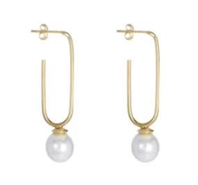 Gold Modern Pearl Drop Earrings