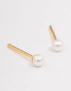 Gold Plated Sterling Silver Pearl Stud Earrings 3mm