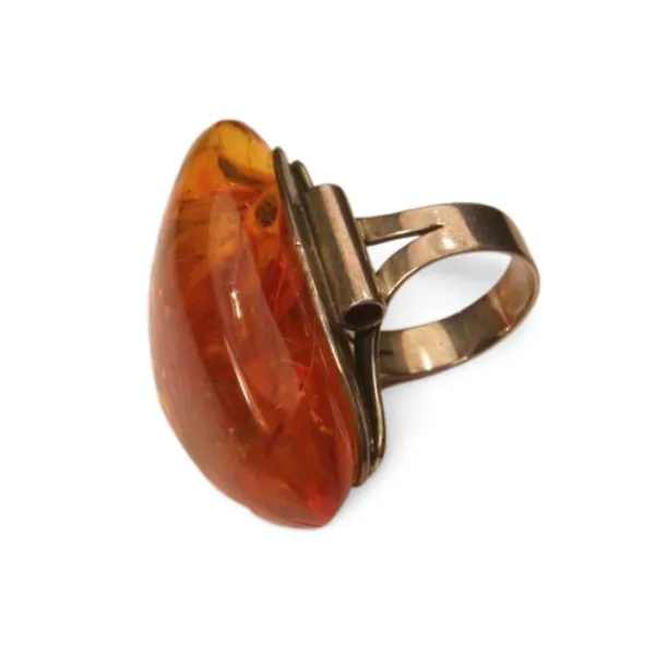 Gorgeous Art Deco Sterling Silver 925 Huge Baltic Amber Ring Band