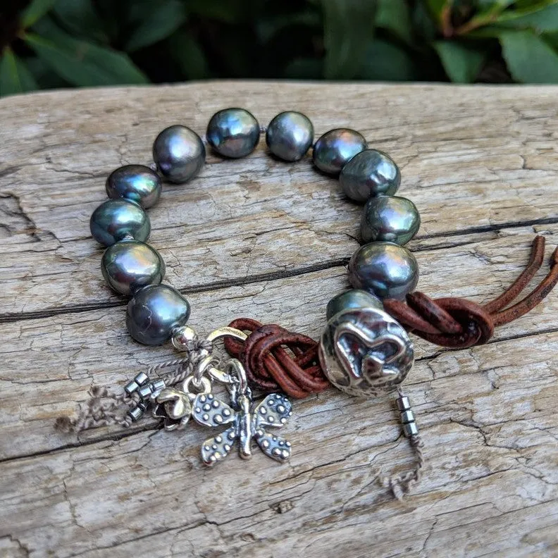 Gray Pearl Butterfly Bracelet