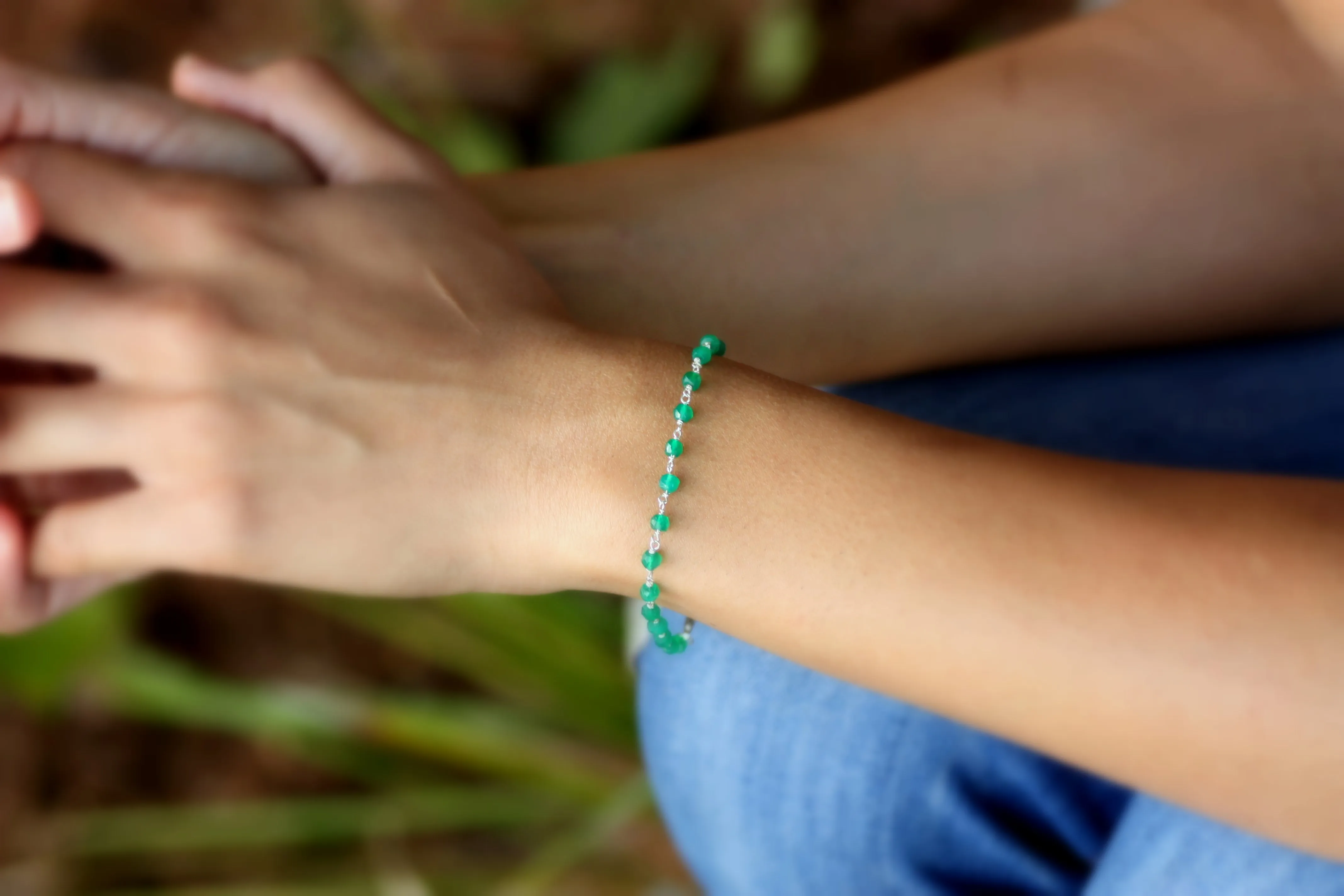 Green Onyx Bracelet in Wire Wrapped Gold