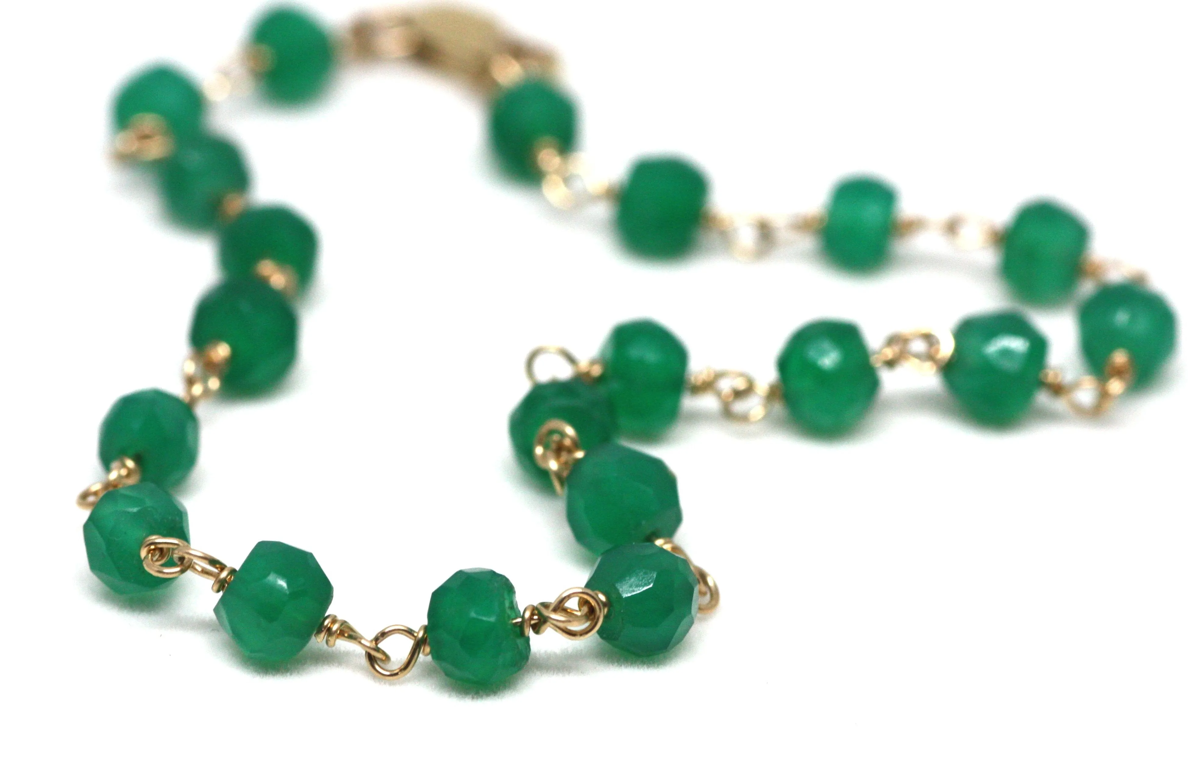 Green Onyx Bracelet in Wire Wrapped Gold