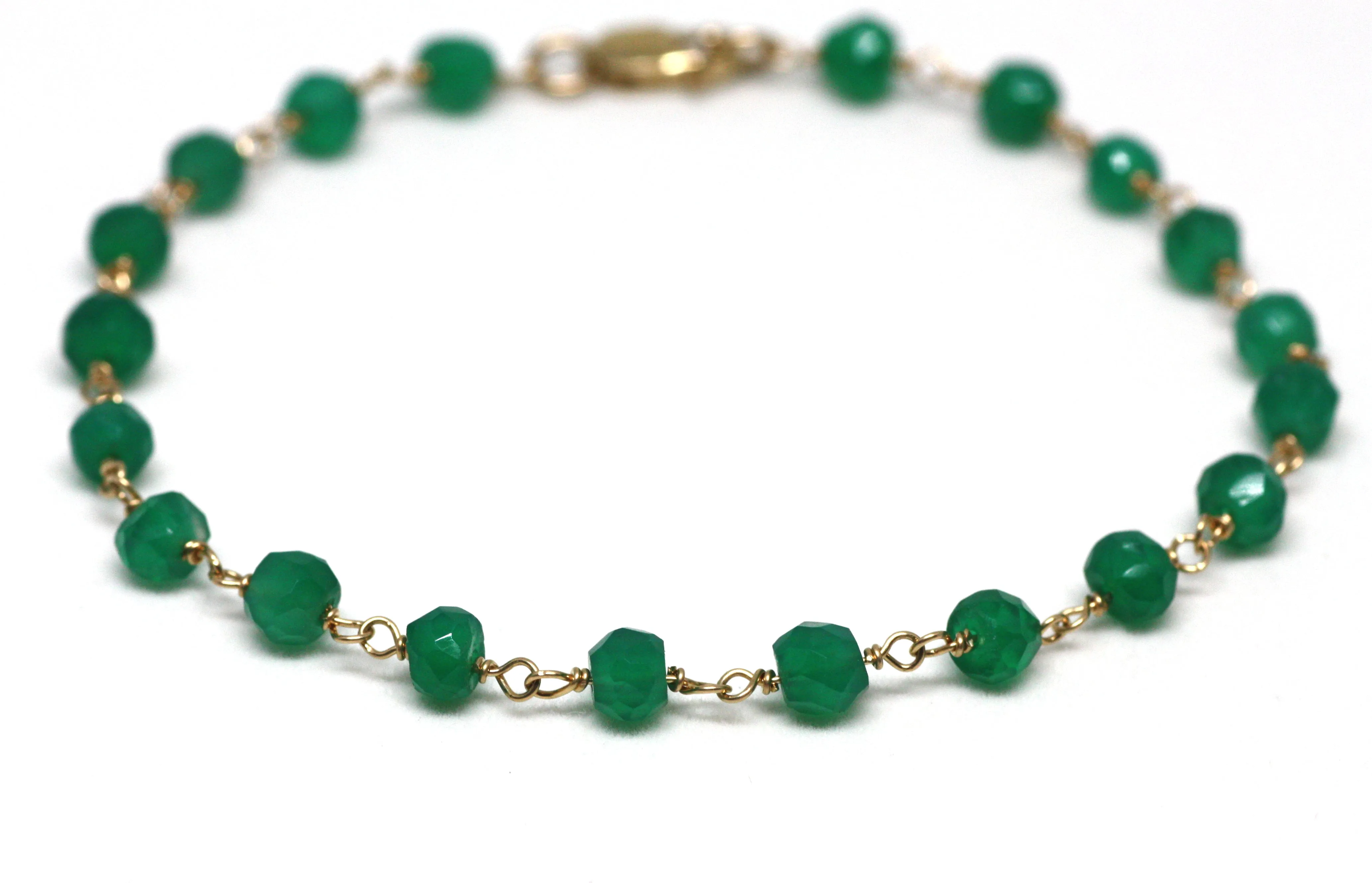 Green Onyx Bracelet in Wire Wrapped Gold