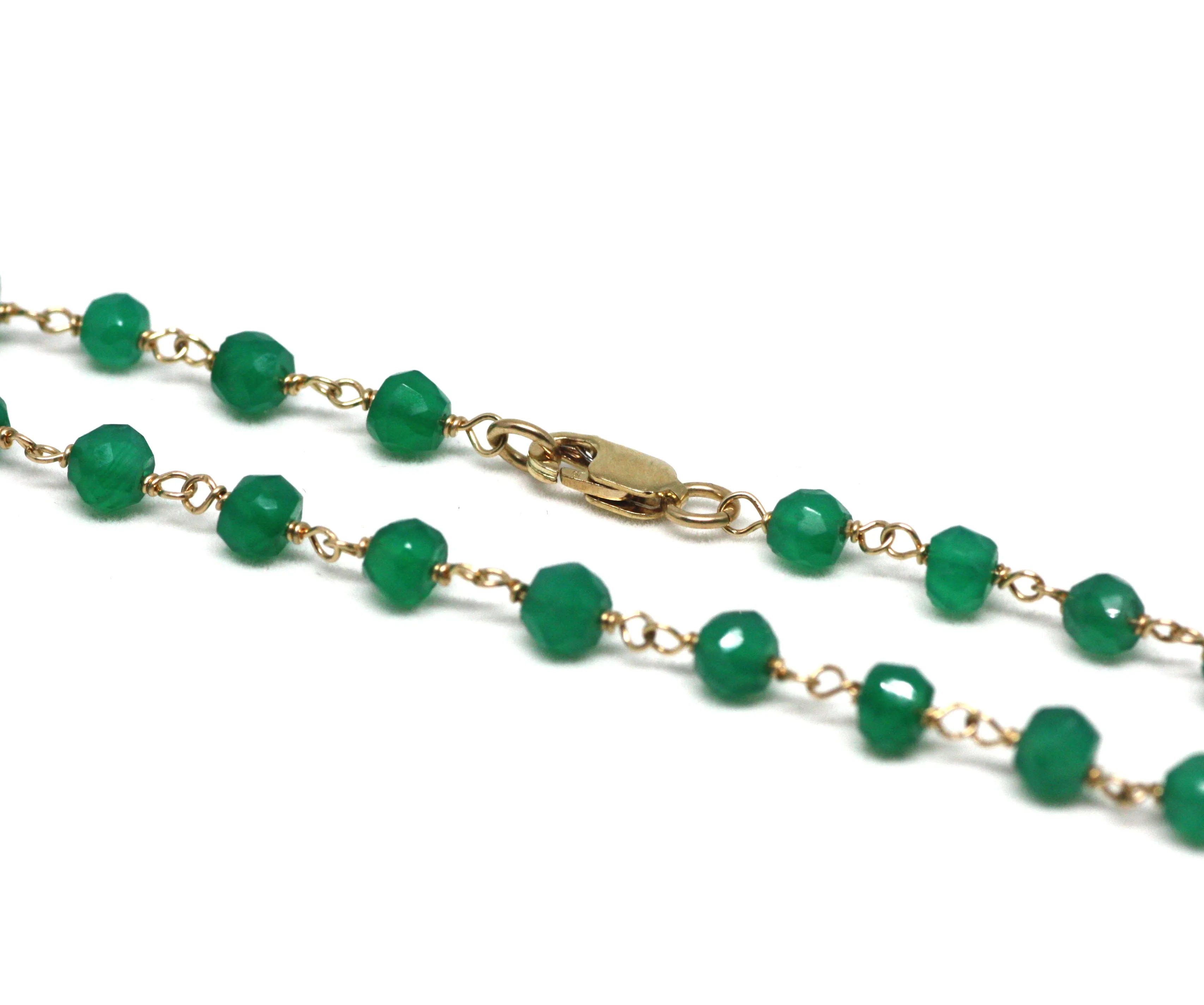 Green Onyx Bracelet in Wire Wrapped Gold