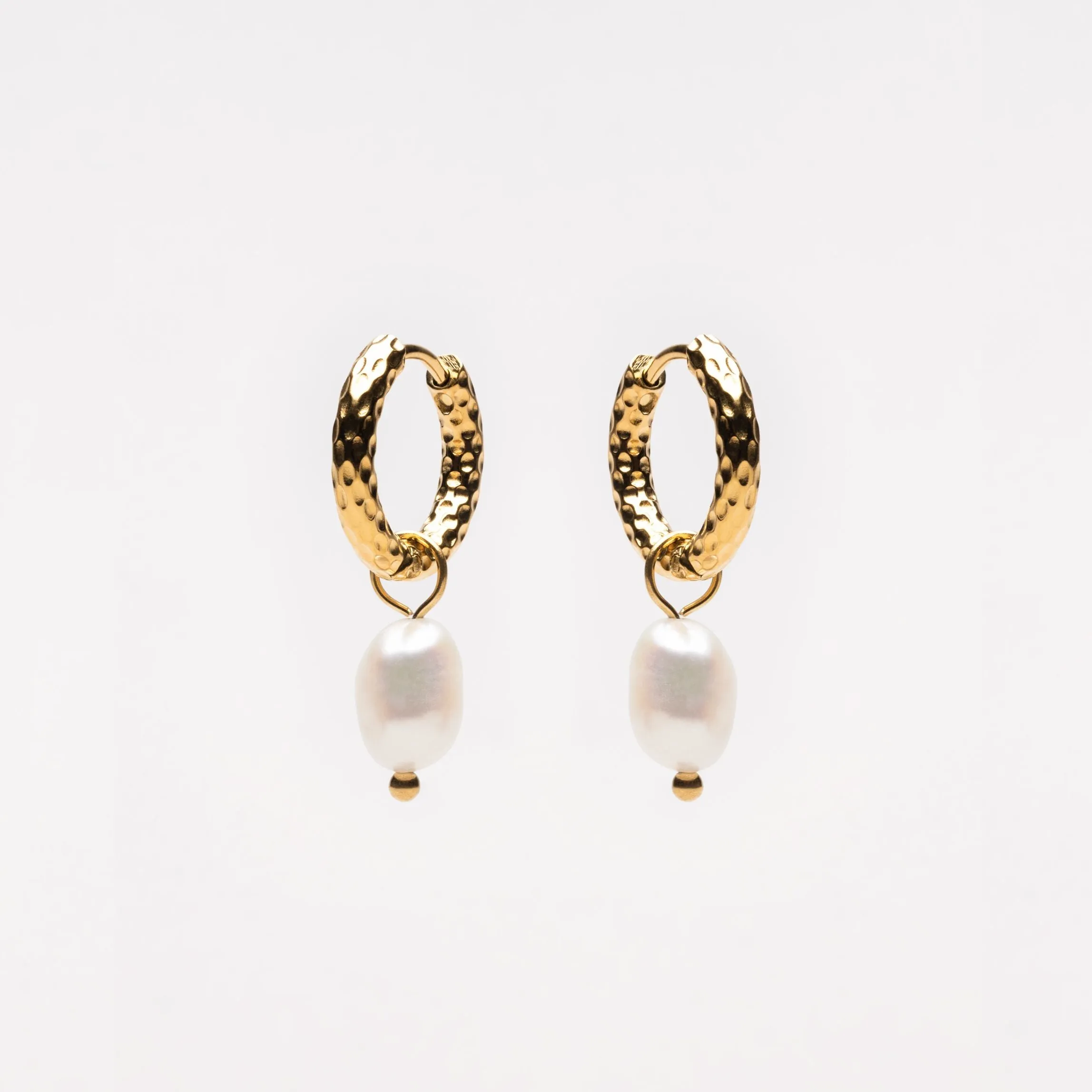 Hammered Pearl Hoop Earrings