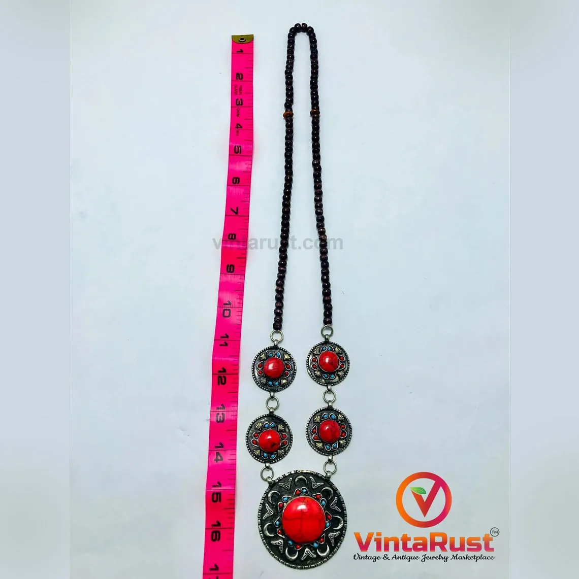 Handmade Stones Necklace With Turquoise and Coral Beads