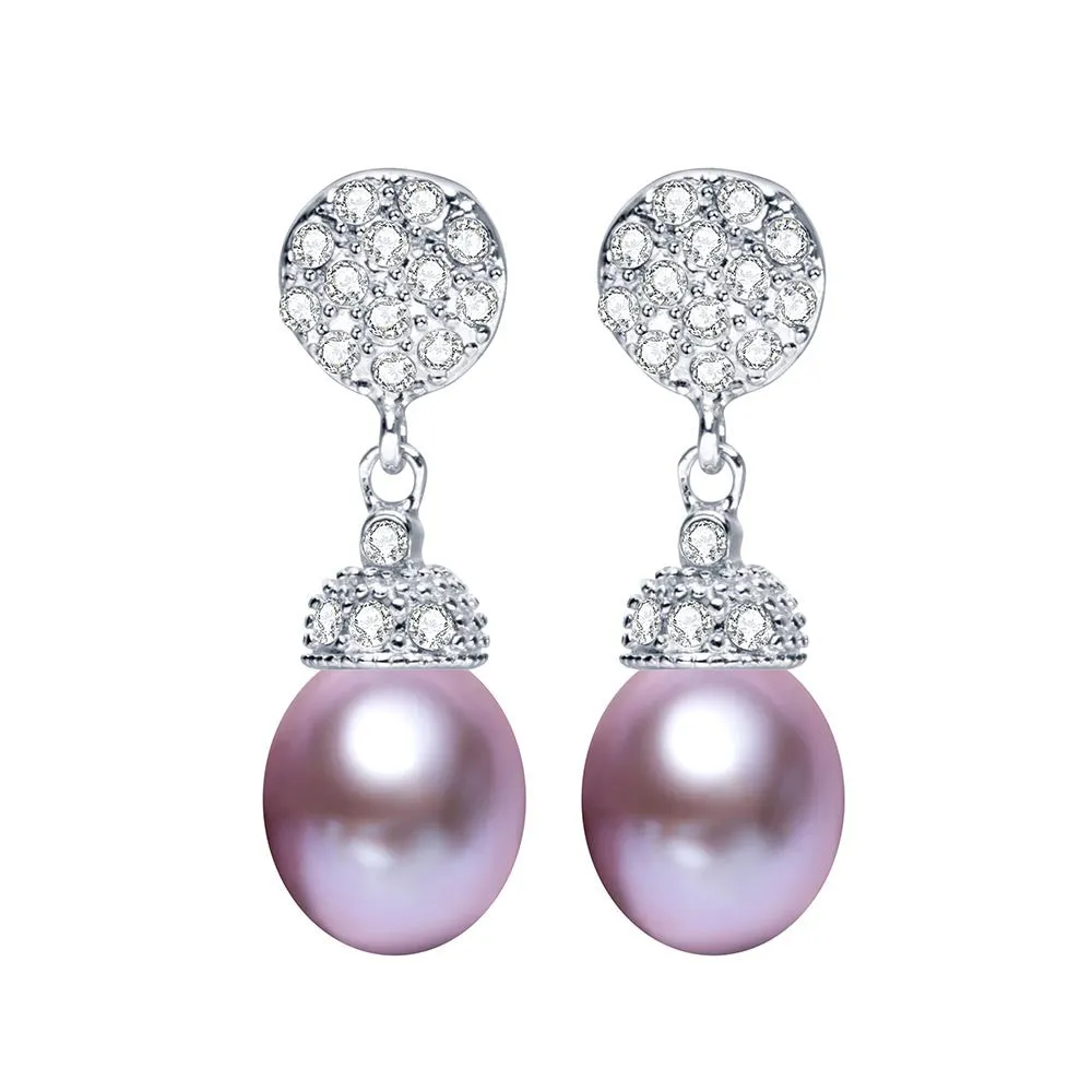 Hiphop 925 sterling silver earrings for women new arrival 100% genuine natural freshwater pearl earrings white/pink/purple