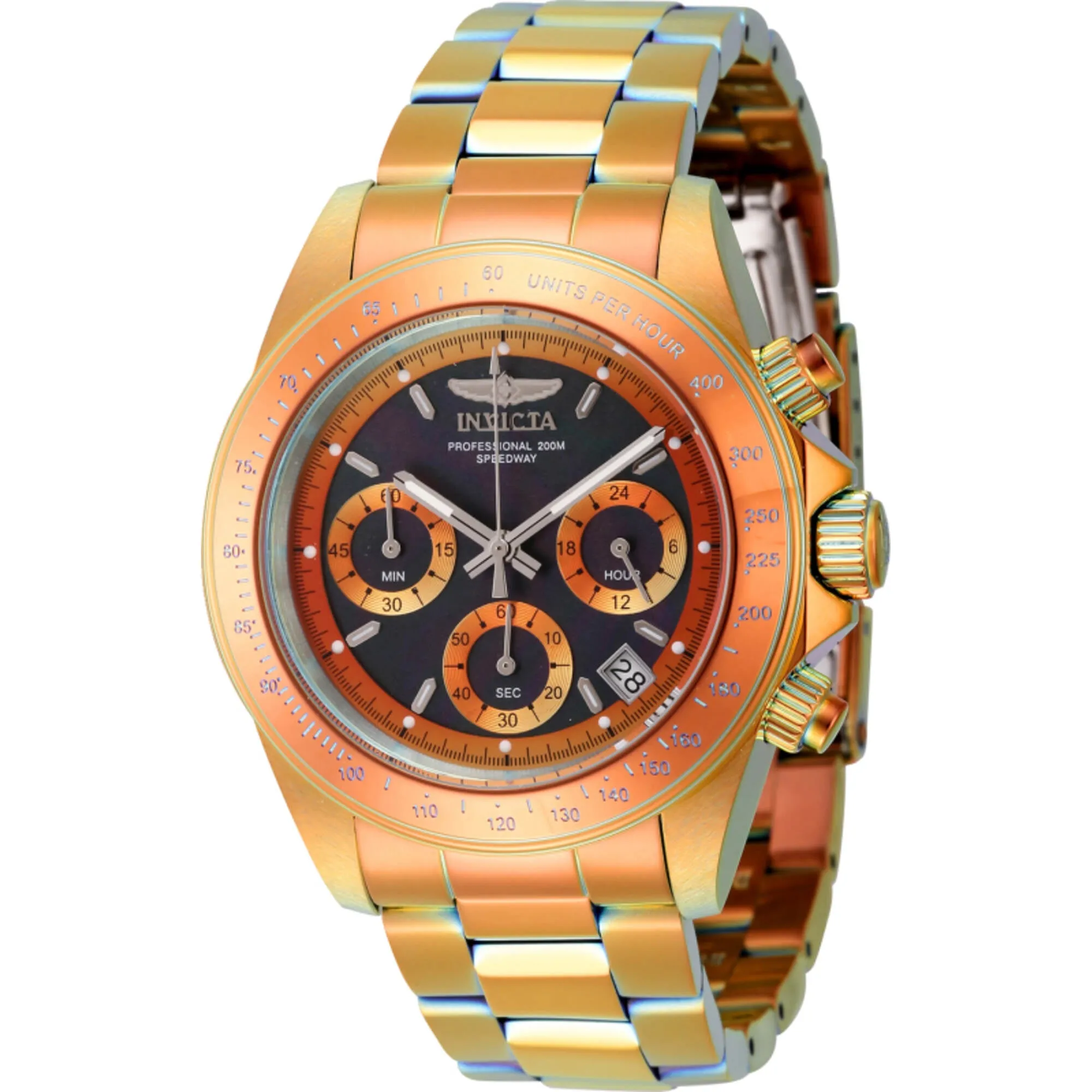 Invicta Men's Dive Watch - Speedway Chrono Black MOP Dial Fire Amber Bracelet | 45850