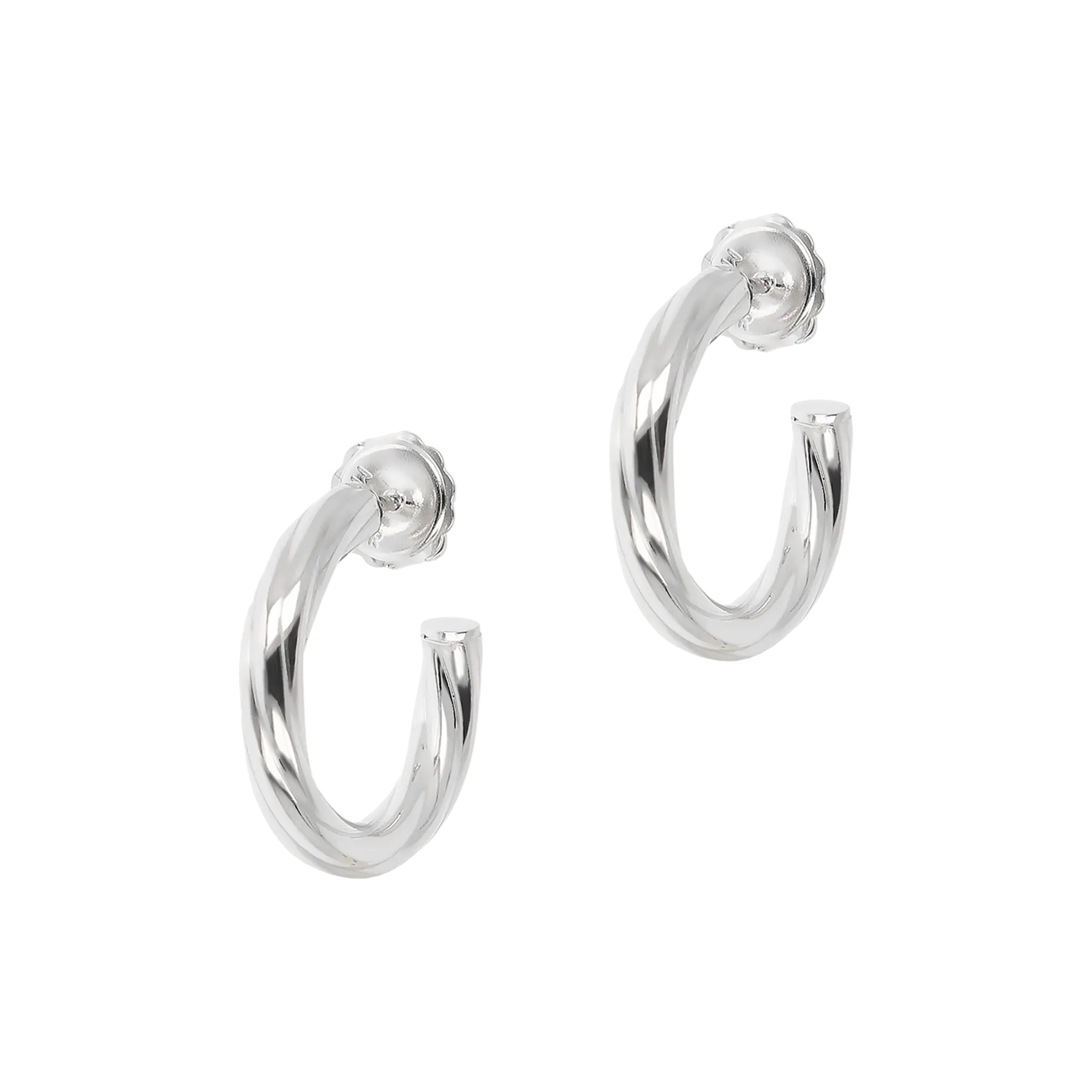 Italian Sterling Silver 3/4" Polished/Twisted Half Hoop Earrings