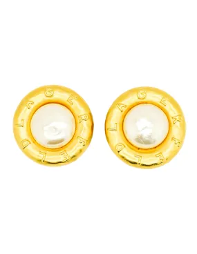 Karl Lagerfeld Vintage Brushed Gold Large Signature Pearl Earrings