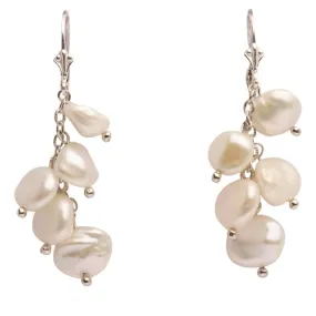 Keshi Pearl Cluster Dangle Earrings | AAA 4-6mm Natural White Genuine Cultured Pearls