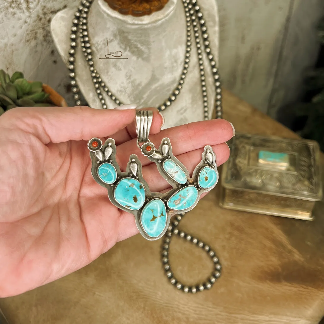 Kingman Turquoise Cactus Pendant