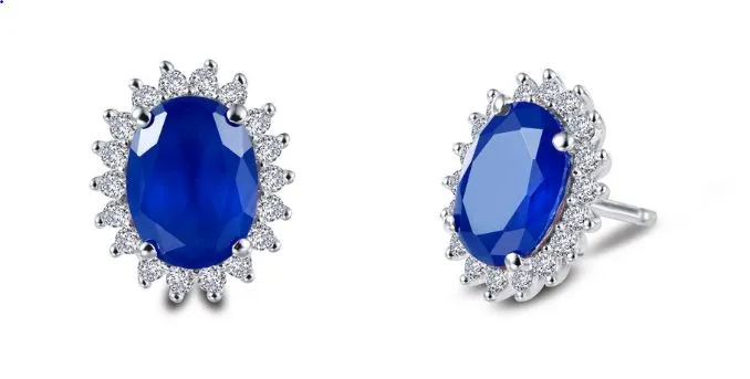 Lab Grown Sapphire Halo Post Earrings E0308CSP