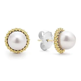 LAGOS Two-Tone Caviar Pearl Stud Earrings in Sterling Silver and 18K Yellow Gold