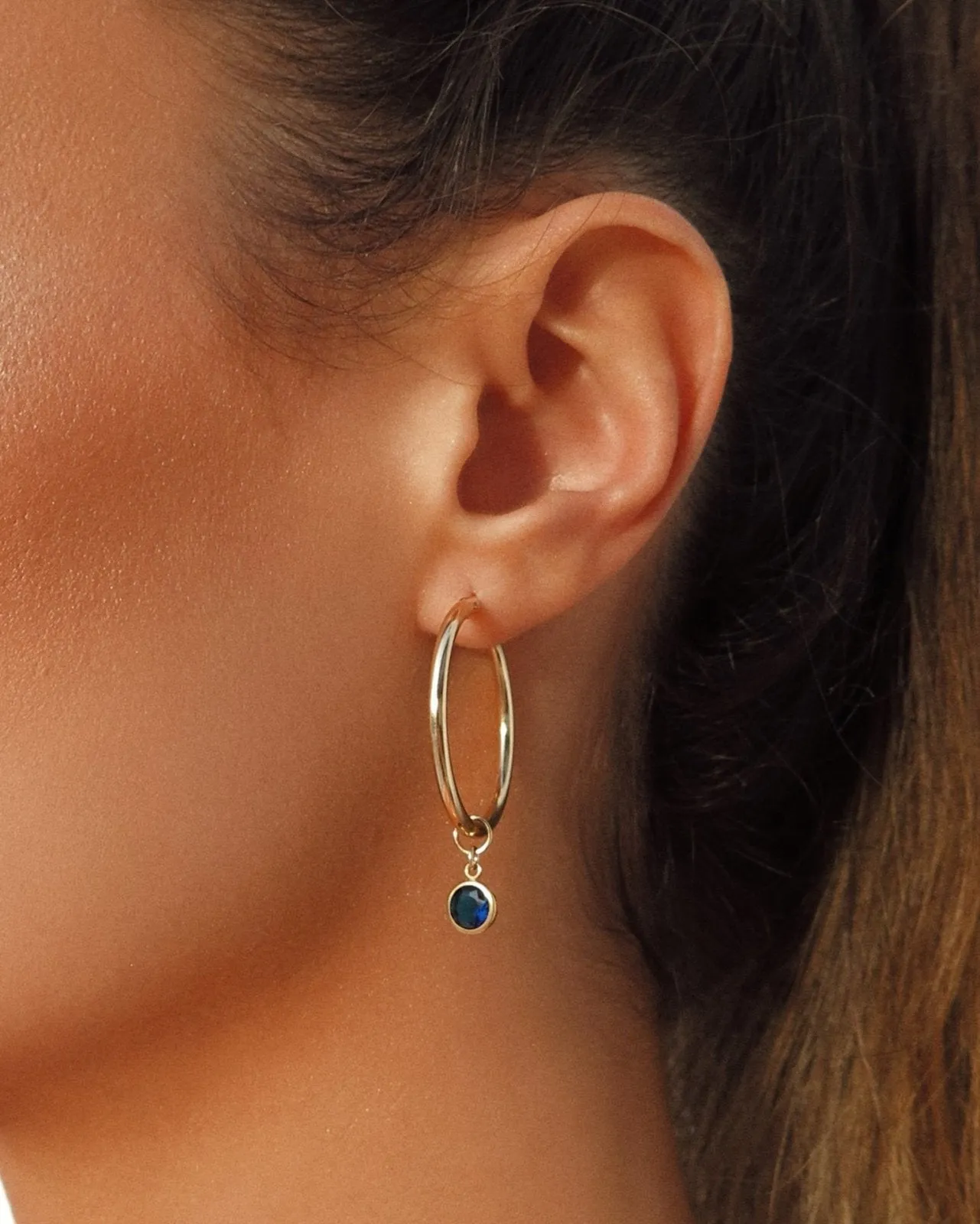 Large Sapphire CZ Thick Hoop Earrings  - 14k Yellow Gold Fill