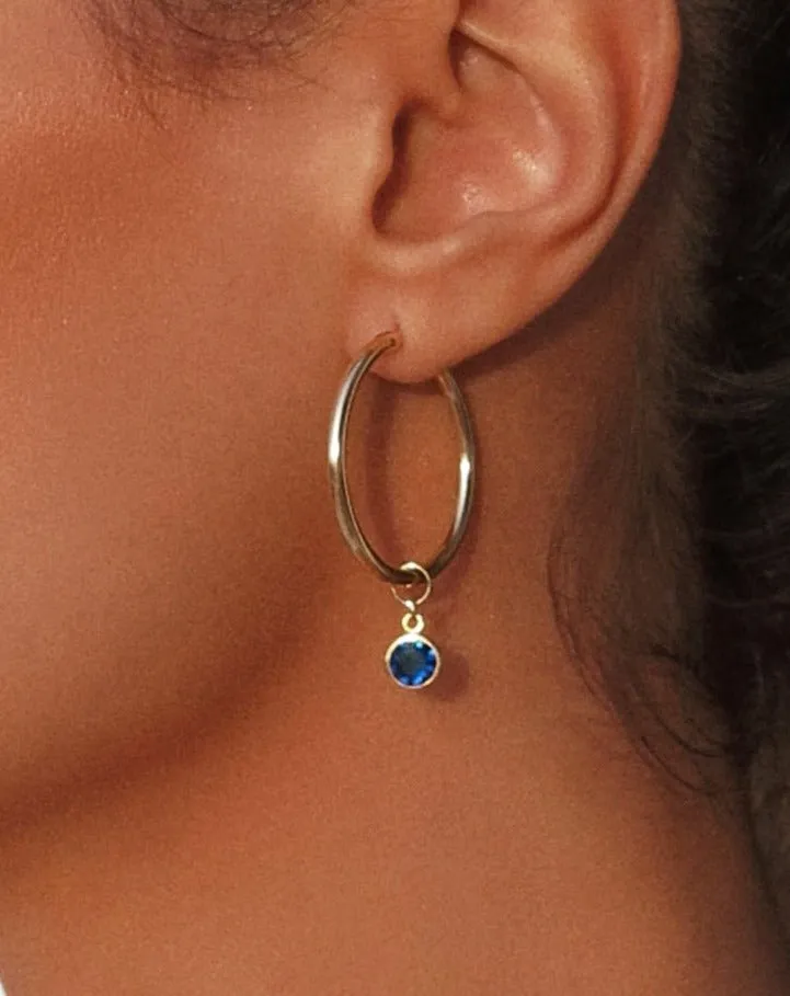 Large Sapphire CZ Thick Hoop Earrings  - 14k Yellow Gold Fill