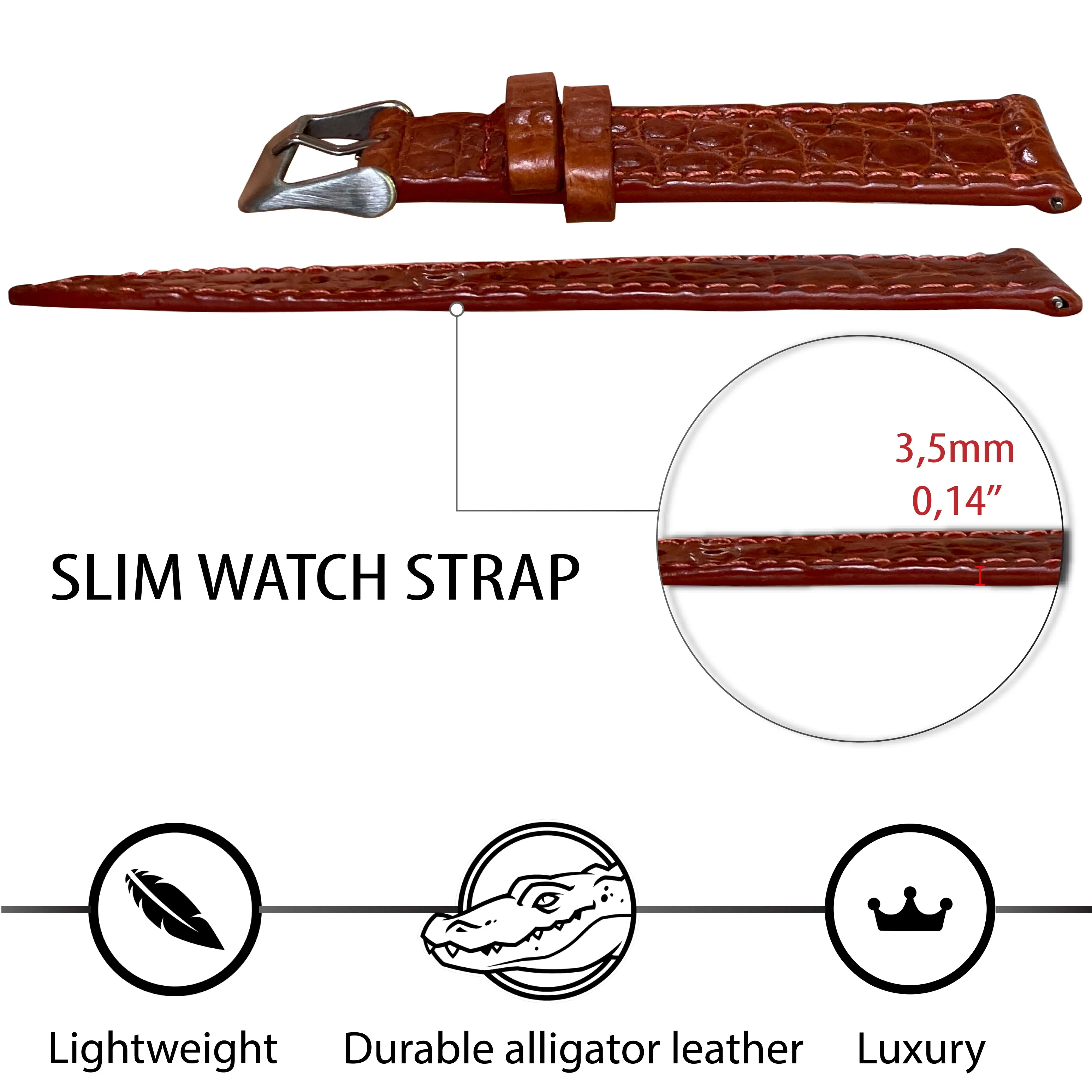 Light Brown Flat Alligator Leather Watch Band For Men | No-Padding | DH-26