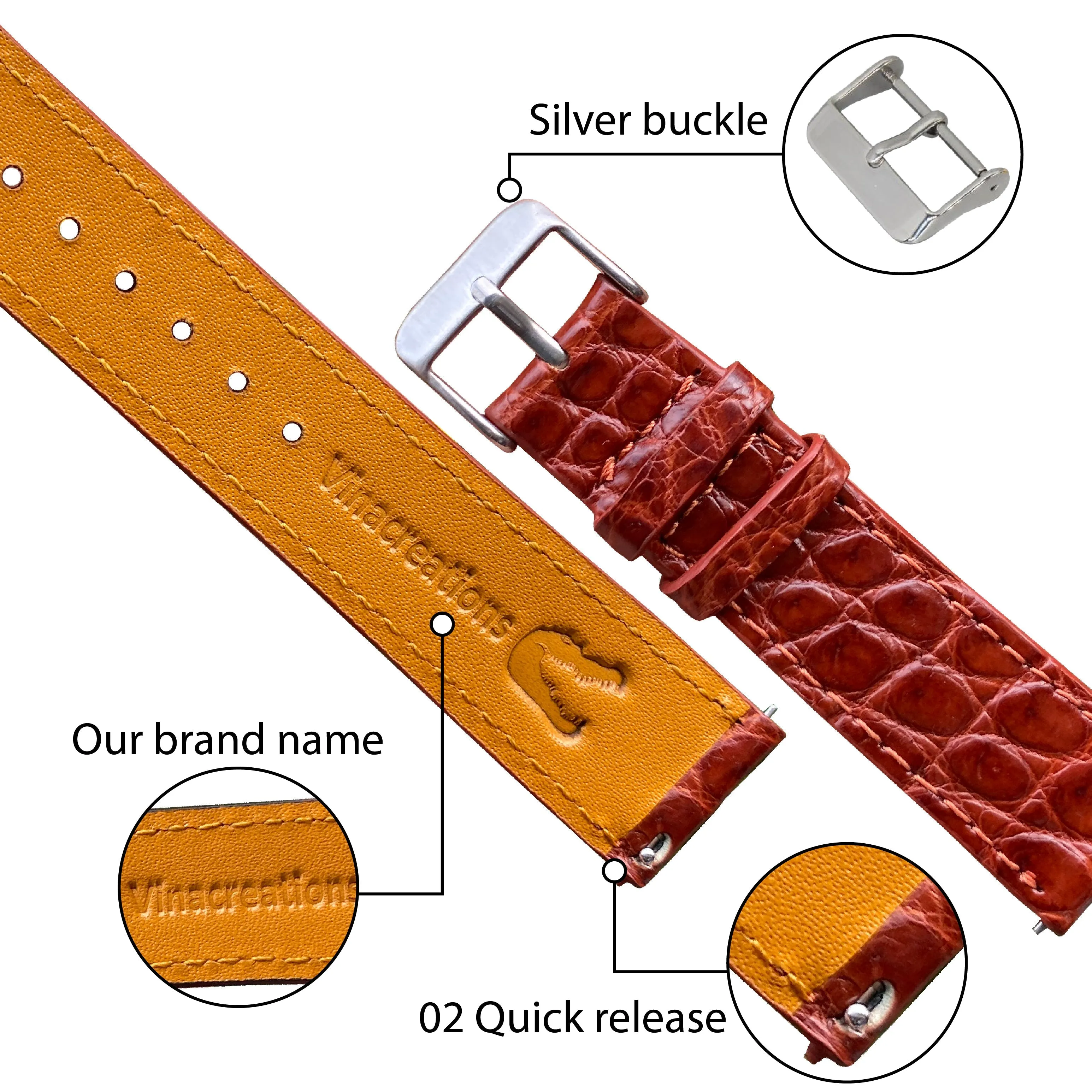 Light Brown Flat Alligator Leather Watch Band For Men | No-Padding | DH-26