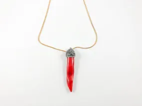 Long Shaped Coral Stone With Grey Stones and Yellow Gold Snake Necklace