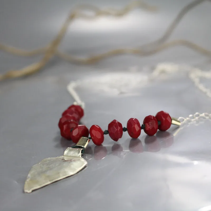 Long Silver Coral Leaf Necklace