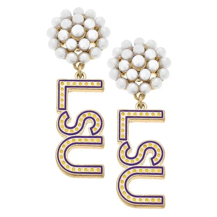 LSU Pearl Drop Earrings