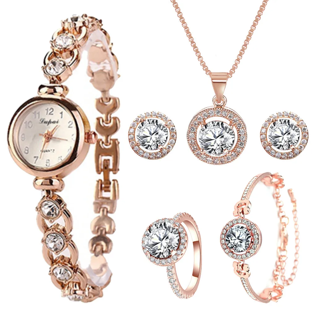 Lvpai Brand 6PCS Watch Set Women Luxury Fashion Ladies Rose Gold Quartz Wristwatches Women Famous Brand Crystal Dress Watches