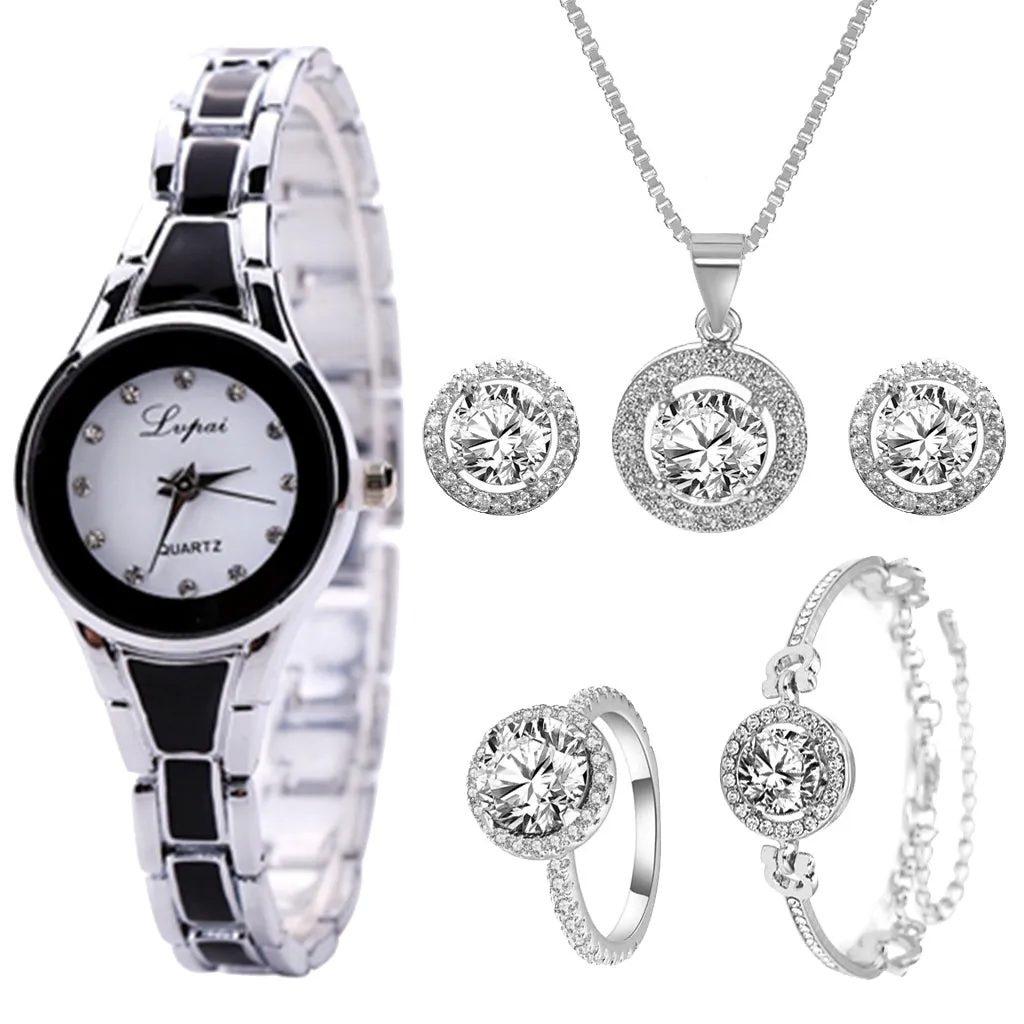 Lvpai Brand 6PCS Watch Set Women Luxury Fashion Ladies Rose Gold Quartz Wristwatches Women Famous Brand Crystal Dress Watches