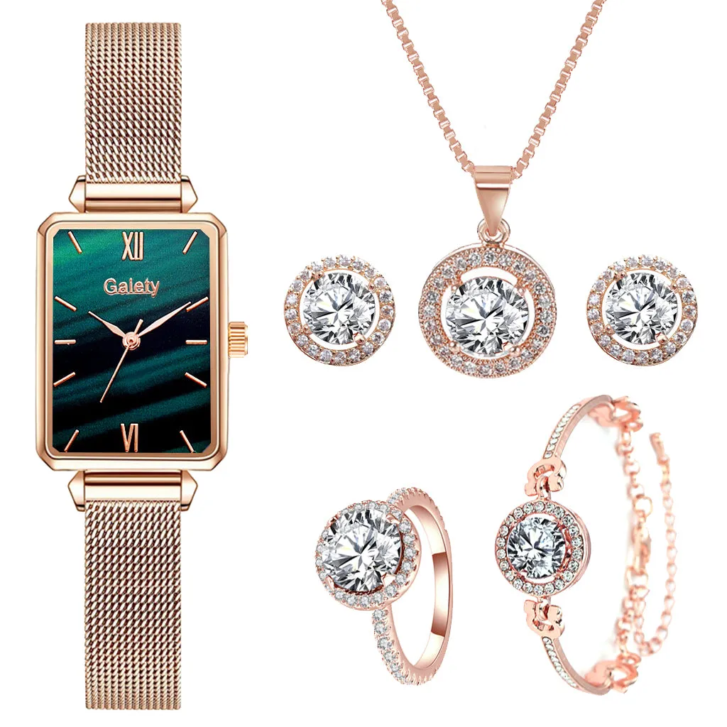 Lvpai Brand 6PCS Watch Set Women Luxury Fashion Ladies Rose Gold Quartz Wristwatches Women Famous Brand Crystal Dress Watches