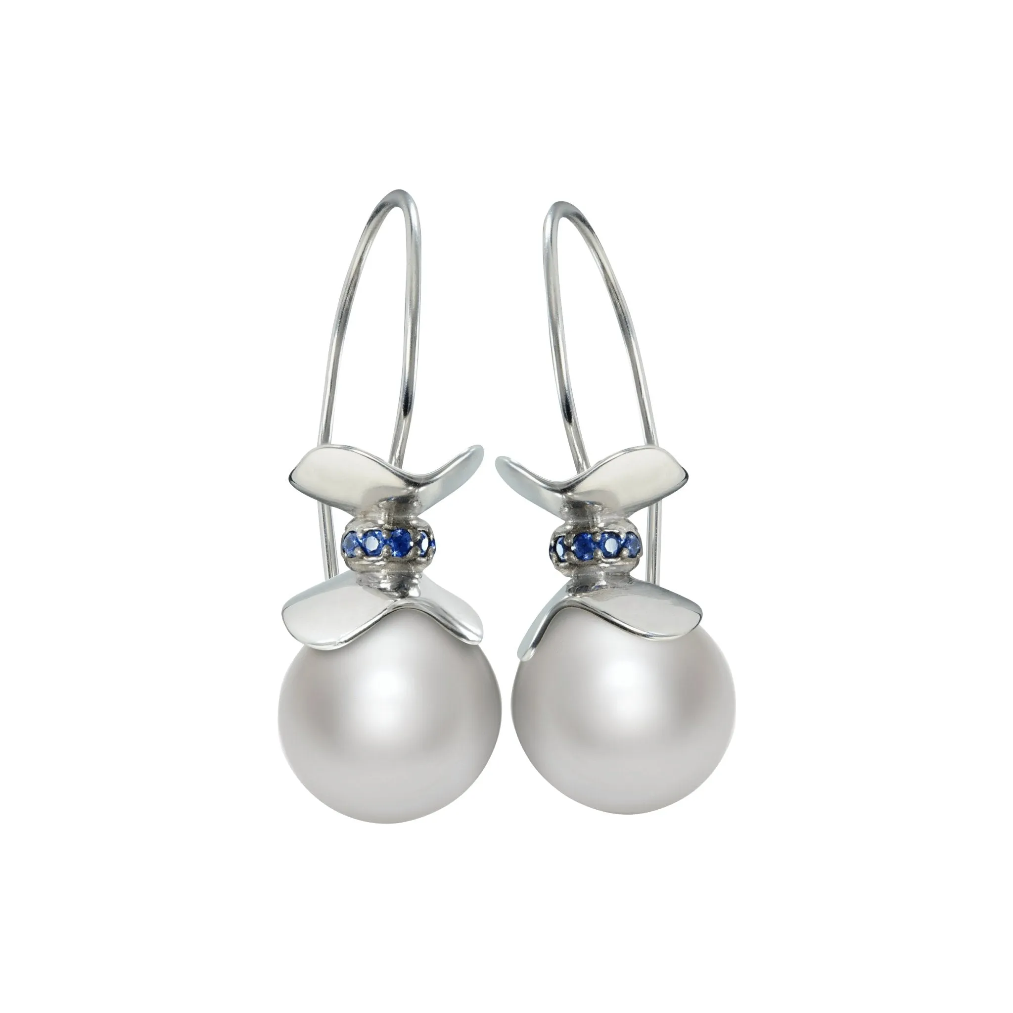 Magnolia Sapphire Ruffle© South Sea Pearl Earrings 18KW