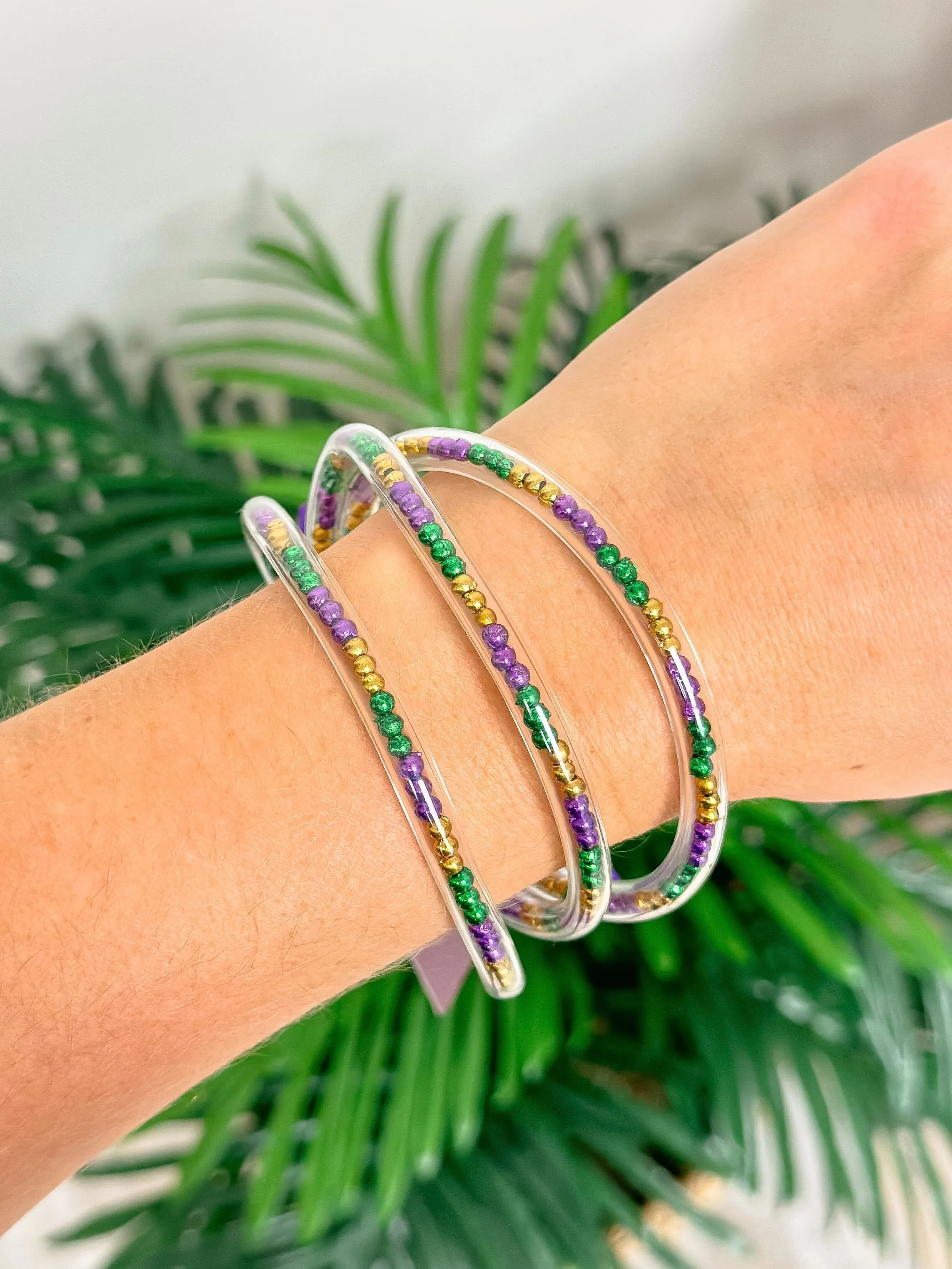 Mardi Gras Beaded Jelly Bangle Bracelet Set