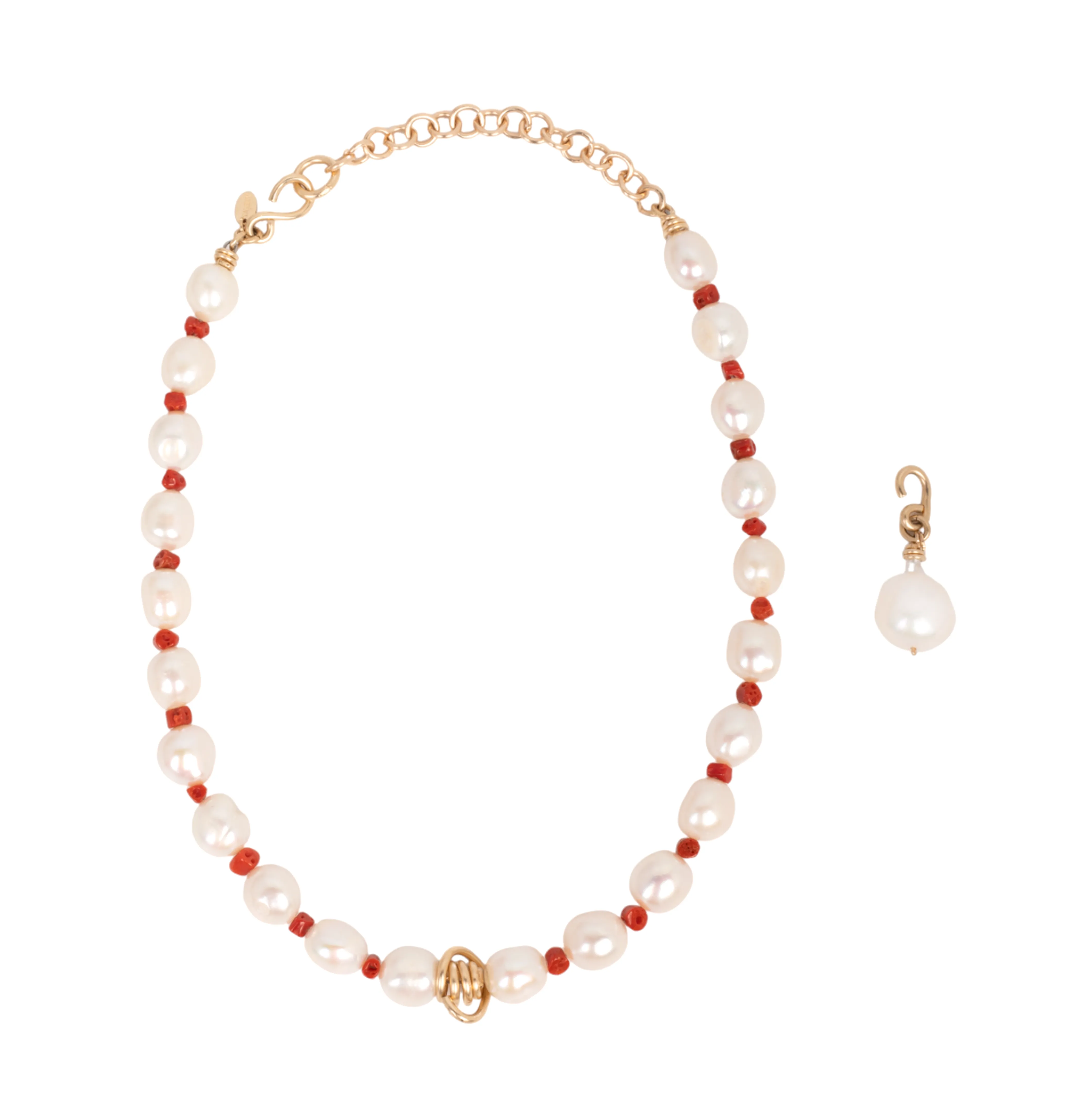 Marejada Necklace #1 - Pearl & Red Coral