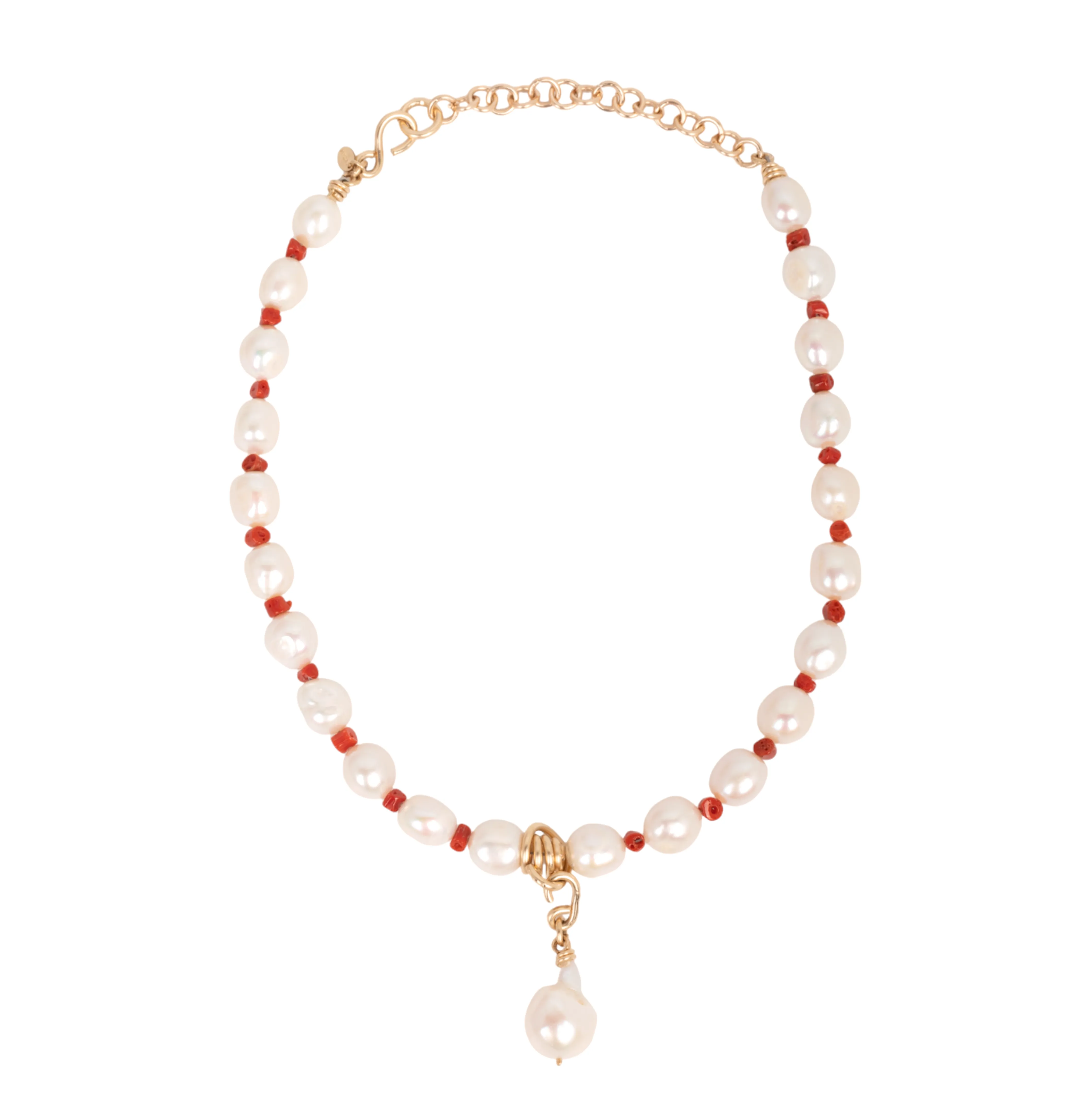 Marejada Necklace #1 - Pearl & Red Coral